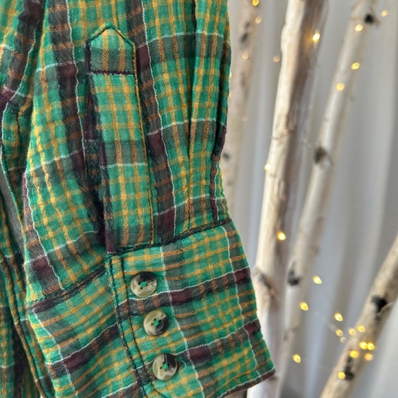FREE PEOPLE GREEN CARDIFF PLAID TOP - Picture 7 of 9